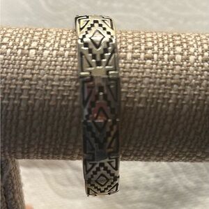 Vintage Dee Morris Navajo Sterling Silver Links on Leather Strap Bracelet